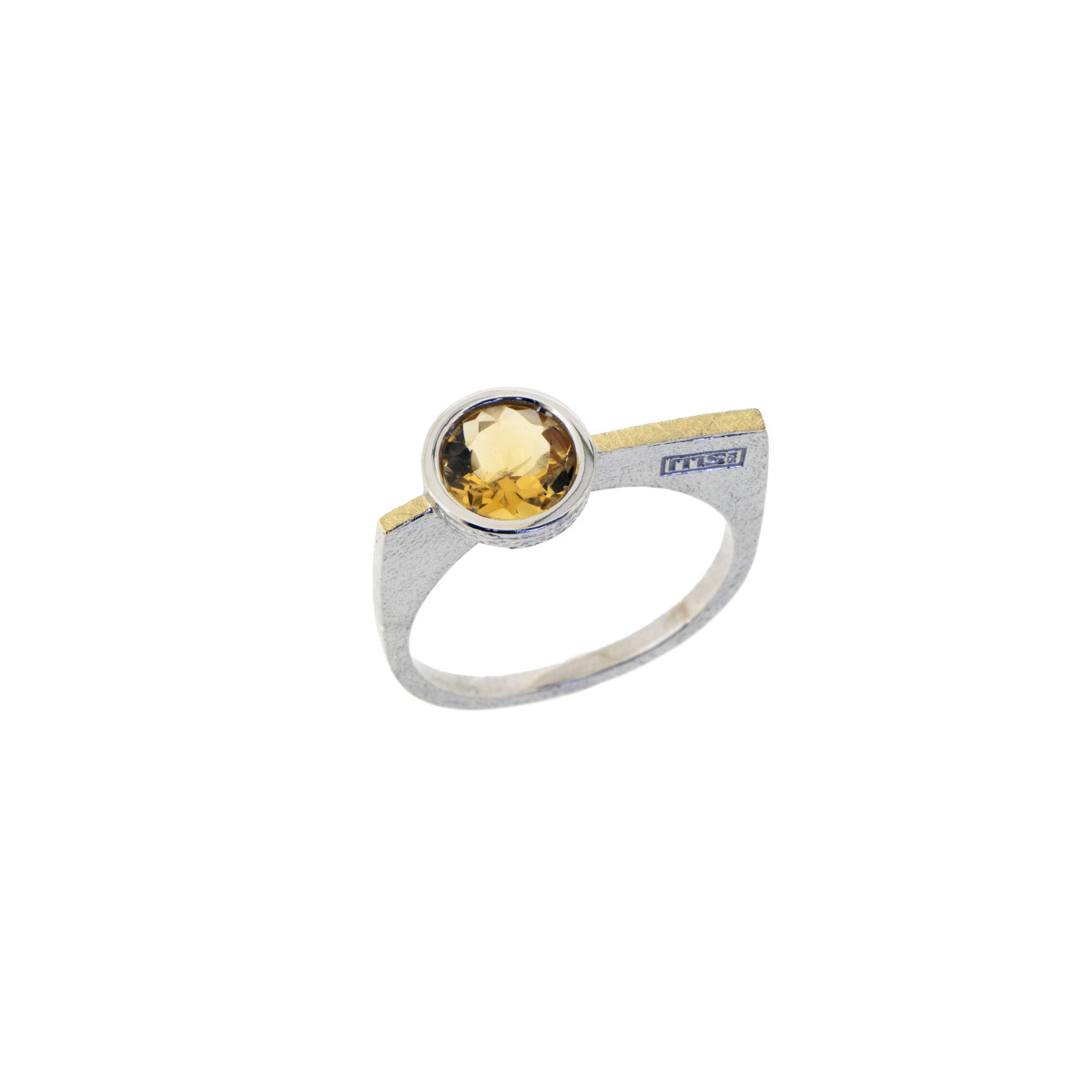 Silver, gold and citrine ring