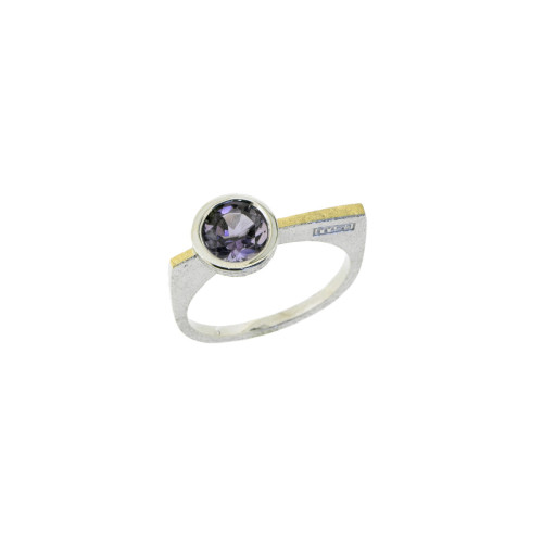 Silver, gold and amethyst ring