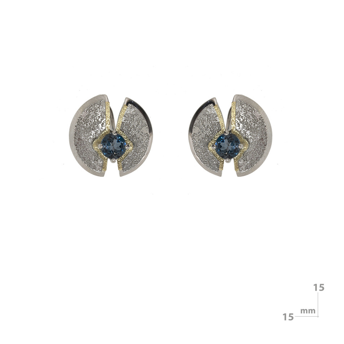 Earrings made of rhodium-plated silver, 18k gold and topaz