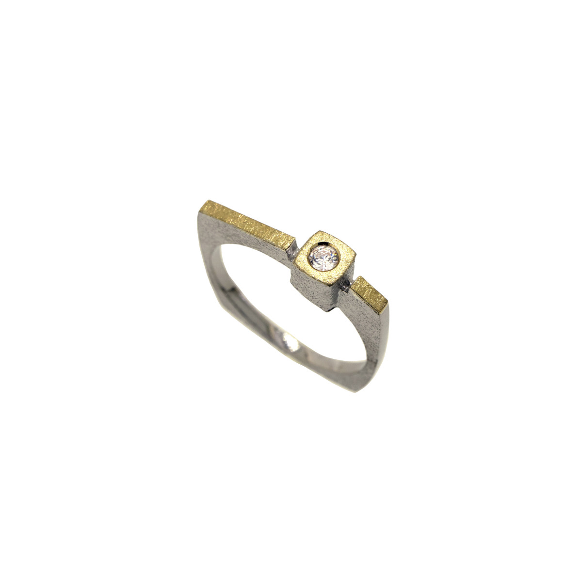 Silver, gold and 0.04 ct brilliant ring