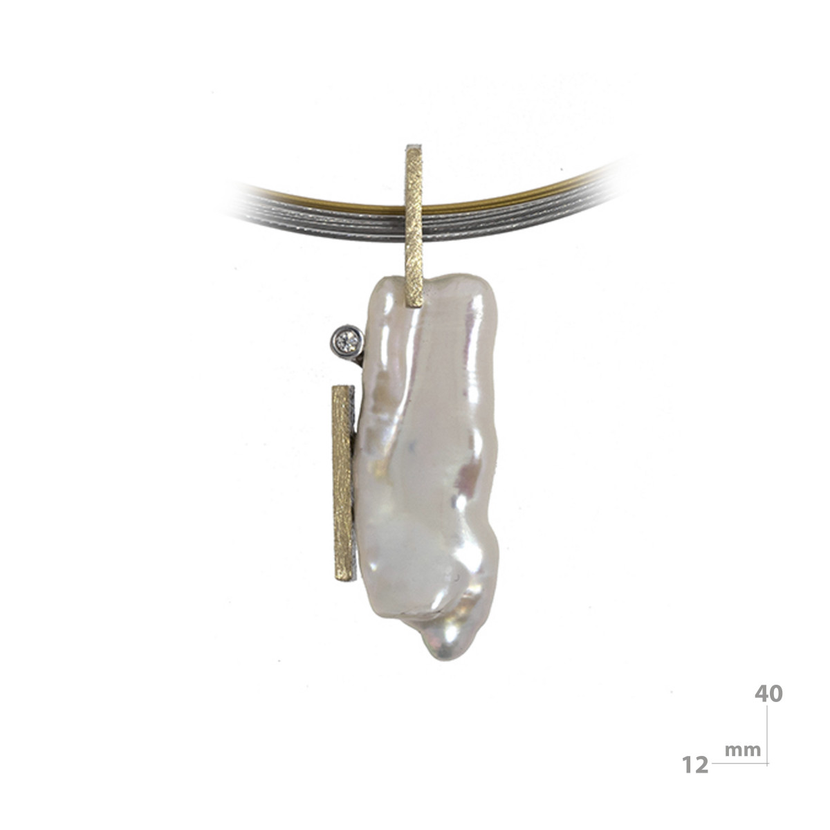 Silver, baroque pearl, gold and brilliant pendant