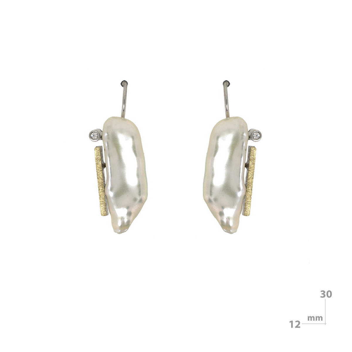 Silver, gold, baroque pearl and shiny earrings