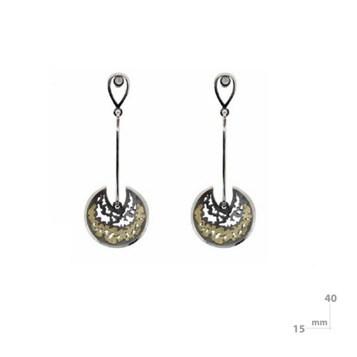SILVER, GOLD AND 0.030 CT BRILLIANT EARRINGS