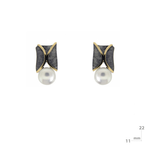Silver, gold and cultured pearl earrings
