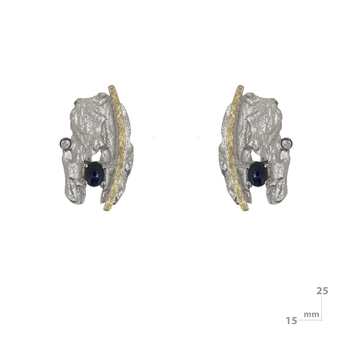 Silver, gold, sapphire and brilliant earrings