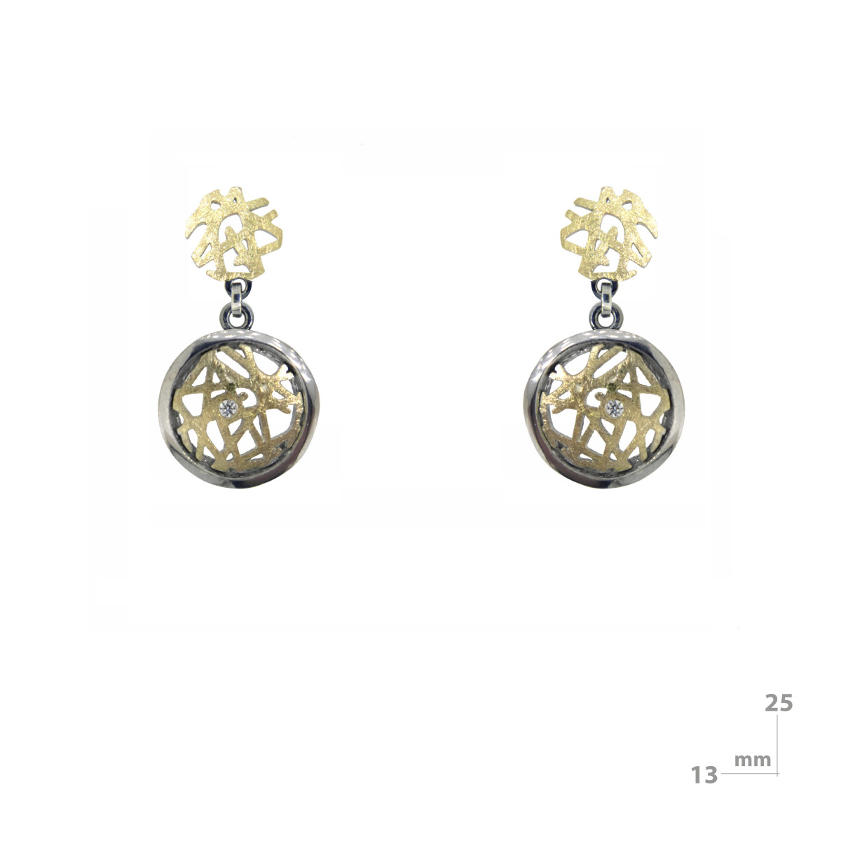 Silver, gold and brilliant earrings