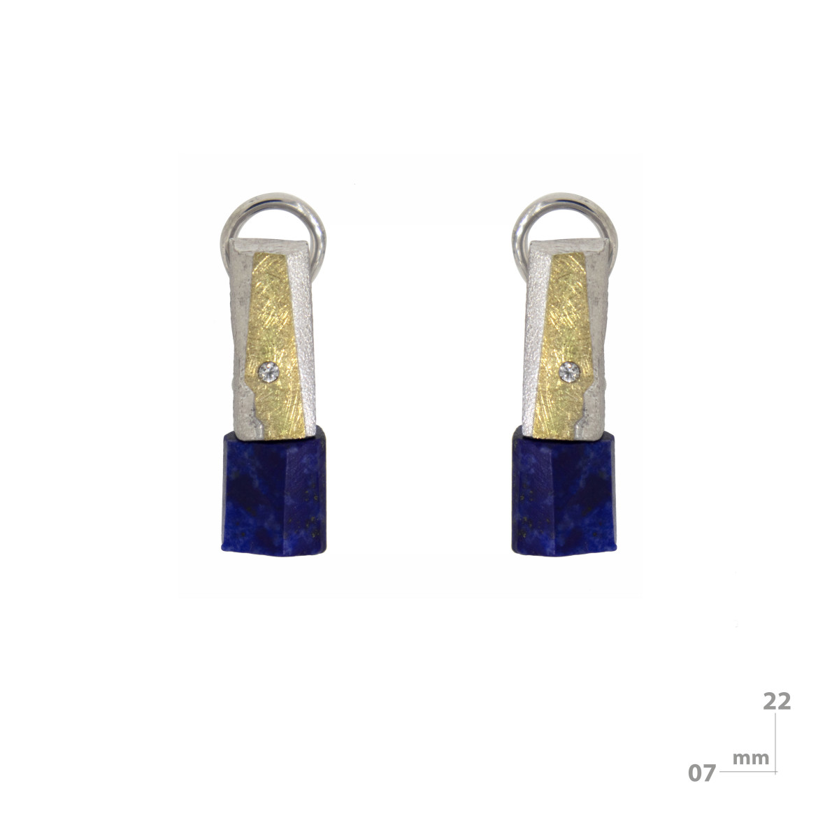 Silver, gold, lapis lazuli and brilliant earrings