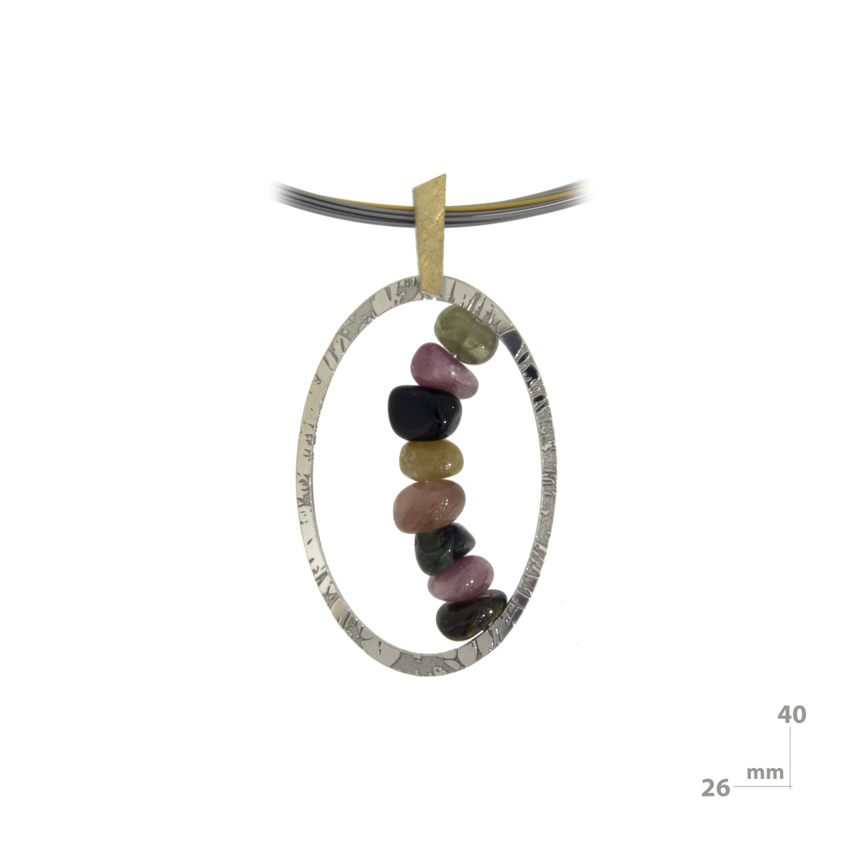 Silver, gold and tourmaline pendant