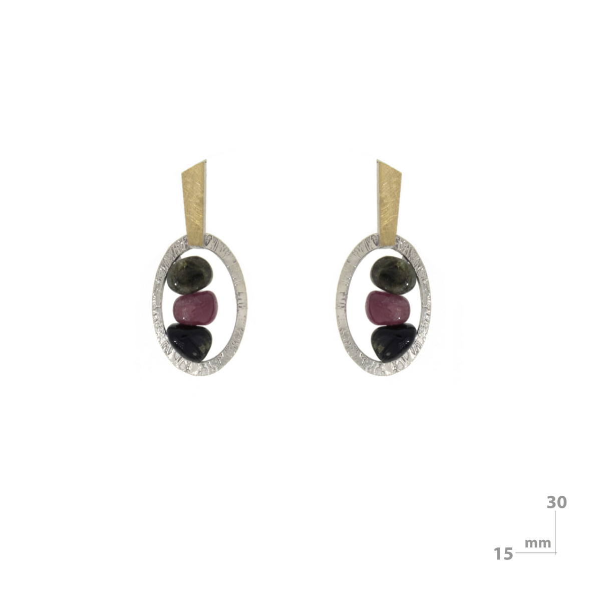 Silver, gold and tourmaline earrings