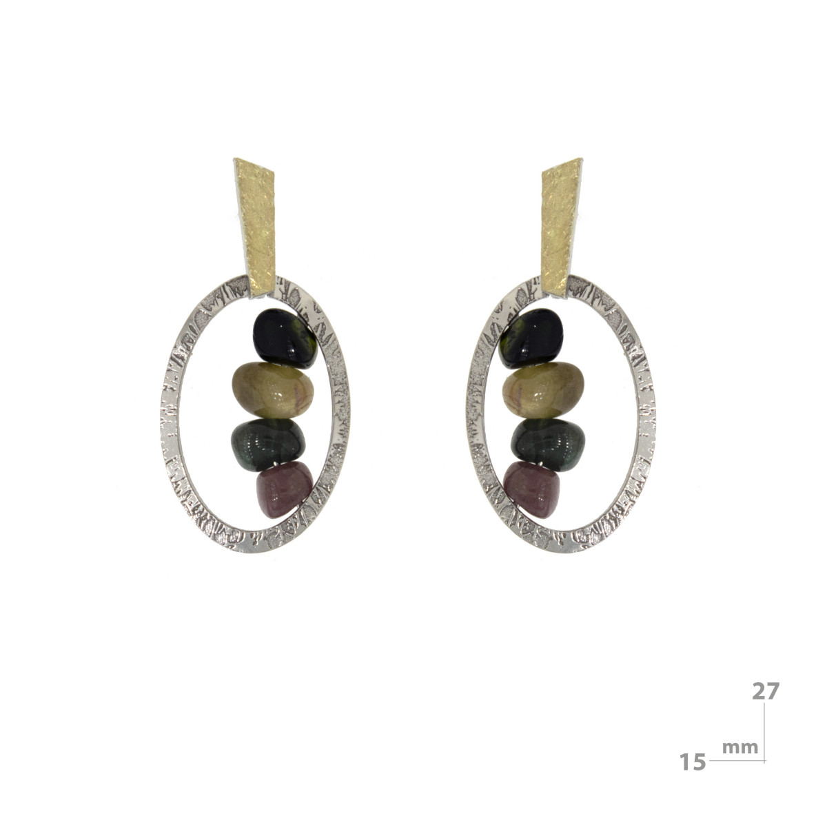 Silver, gold and tourmaline earrings