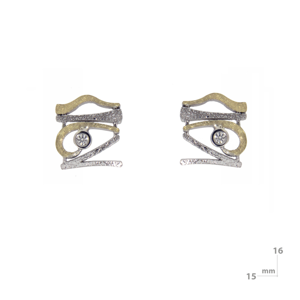 Silver, 18k gold and brilliant earrings