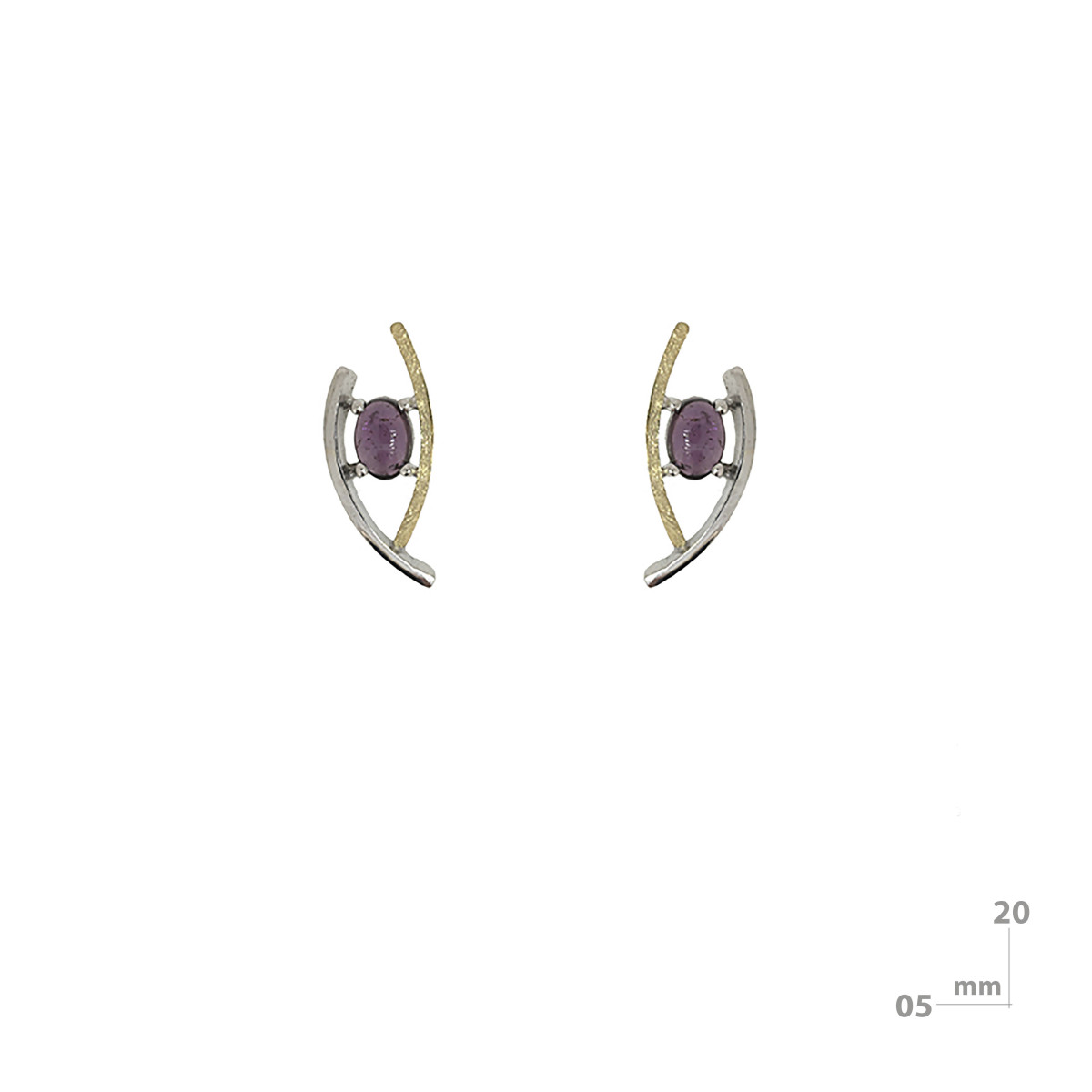 Silver, gold and rhodolite earrings