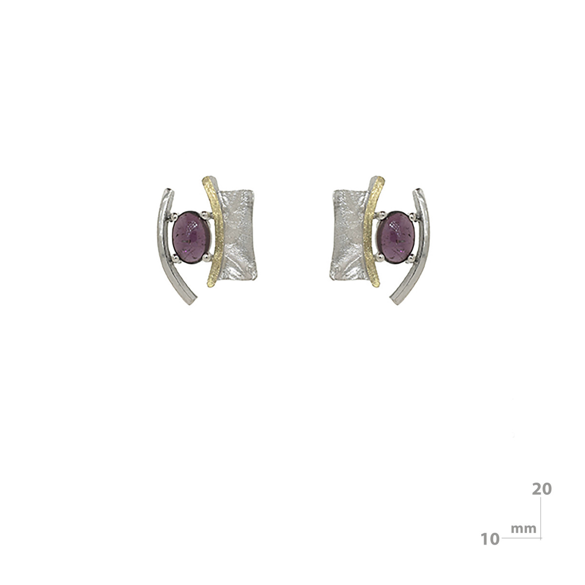 Silver, gold and rhodolite earrings