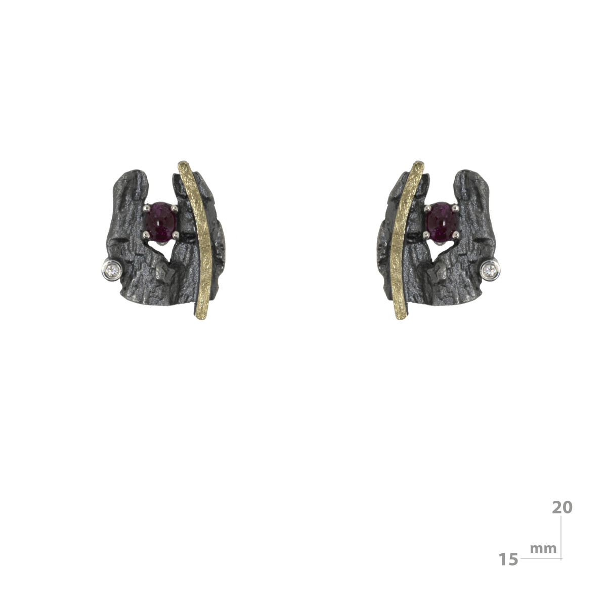 Silver, gold, ruby ​​and brilliant earrings