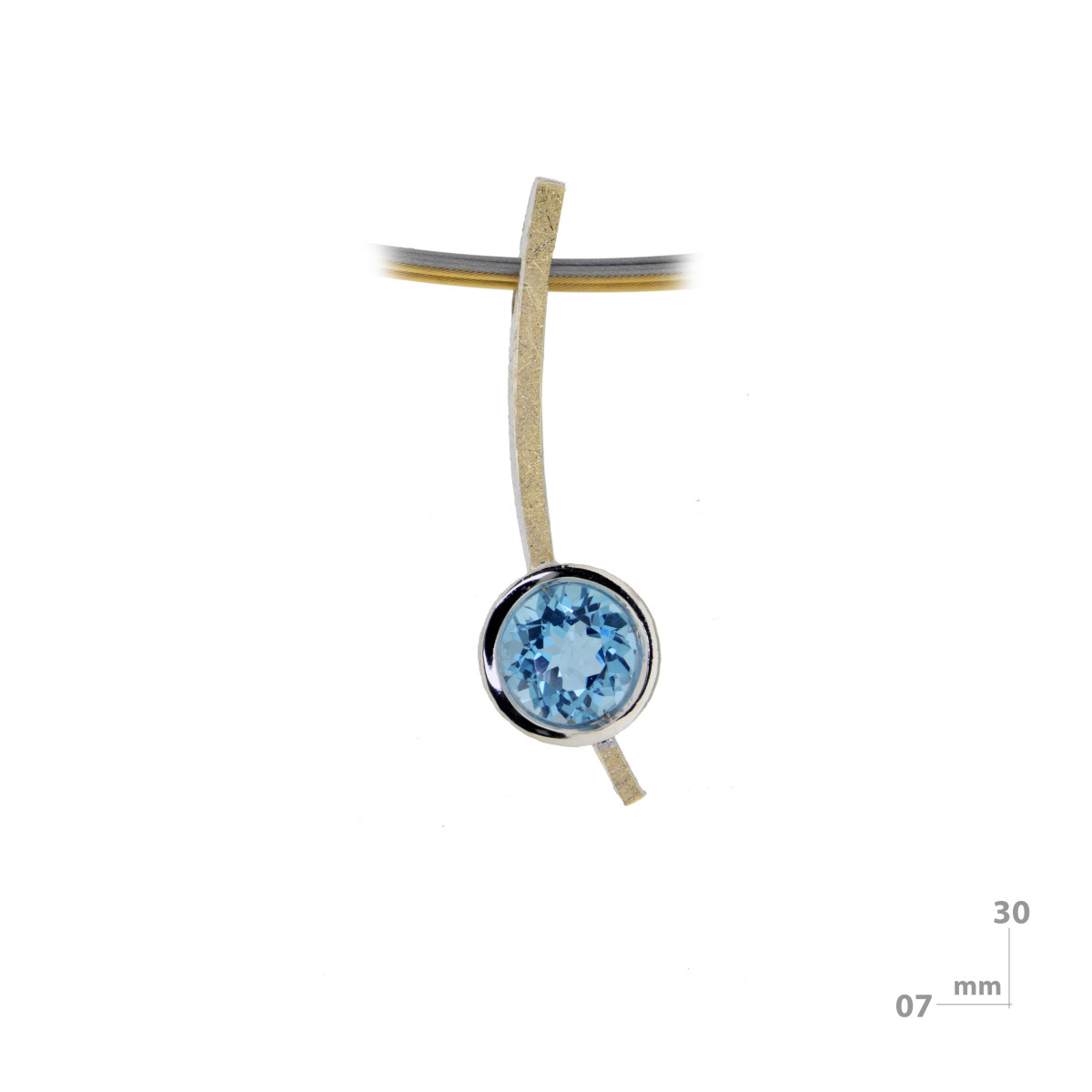 Silver, gold and blue topaz pendant