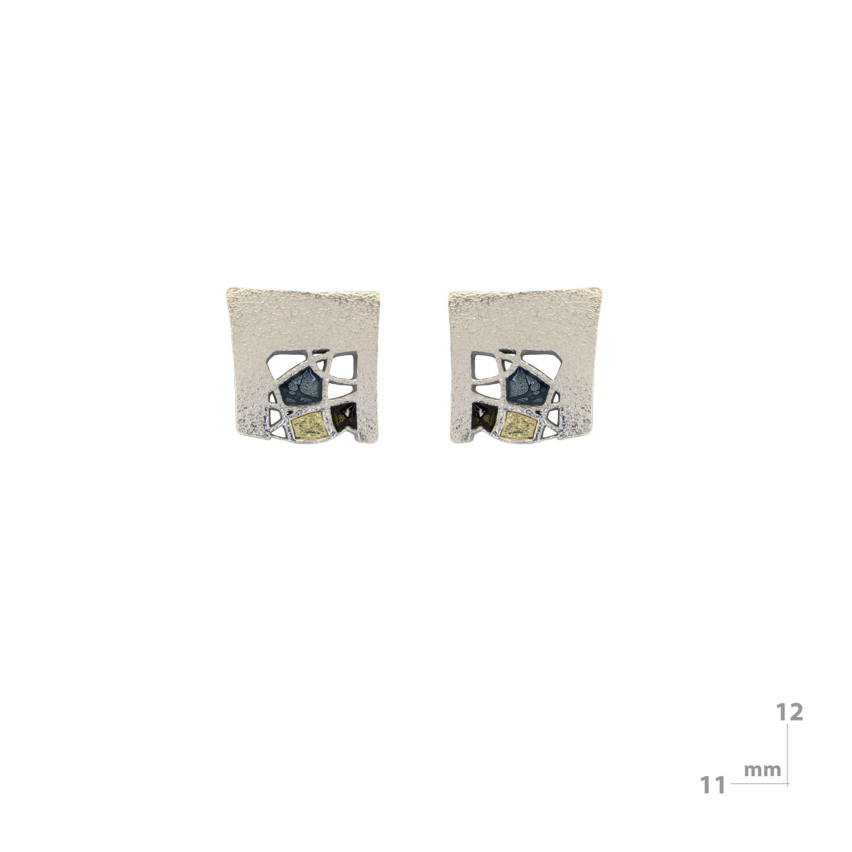 Silver and 18k gold earrings, enameled