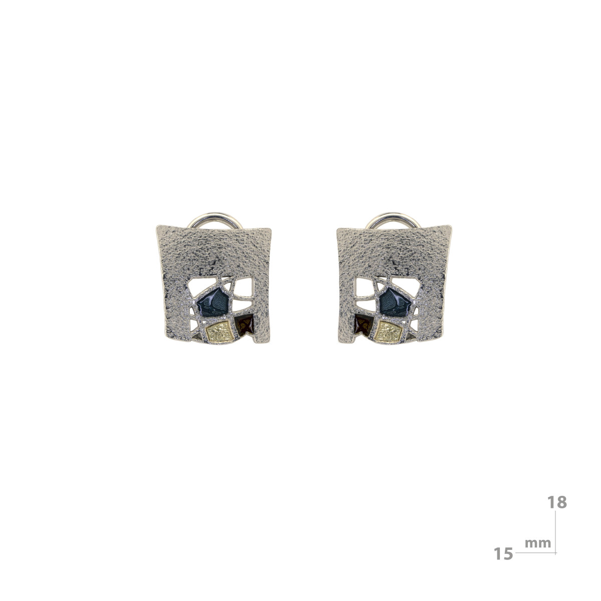Silver and 18k gold earrings, enameled