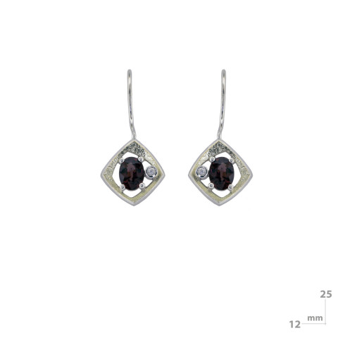 Silver, gold, rhodolite and brilliant earrings