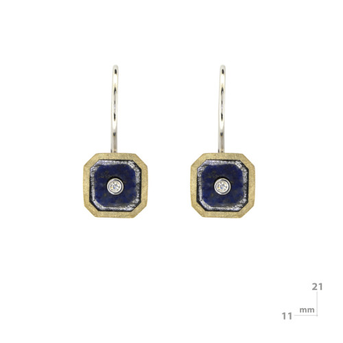 Earrings made of silver, 18k gold, lapis lazuli and 0.030 ct brilliant.