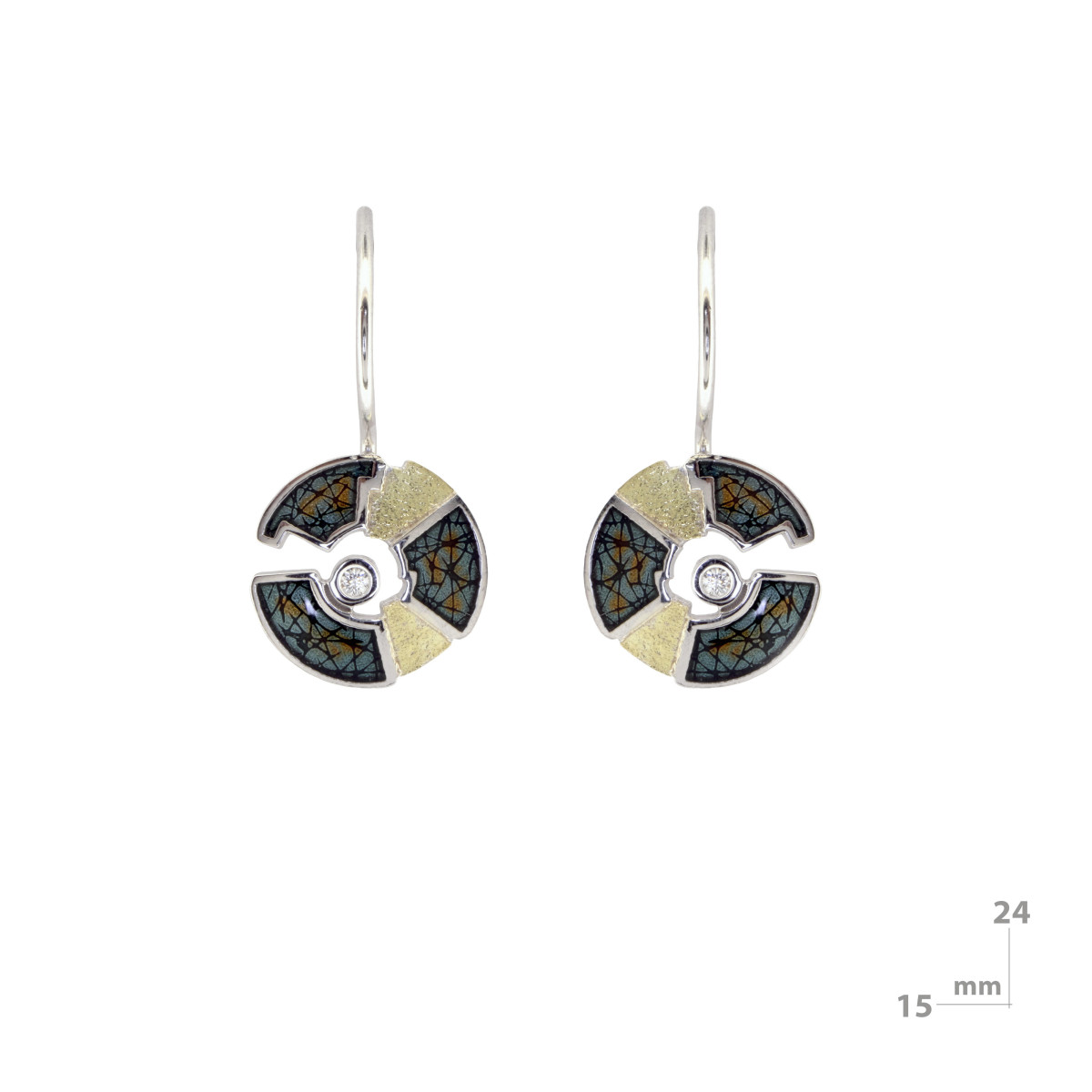 Enameled silver, gold and shiny earrings