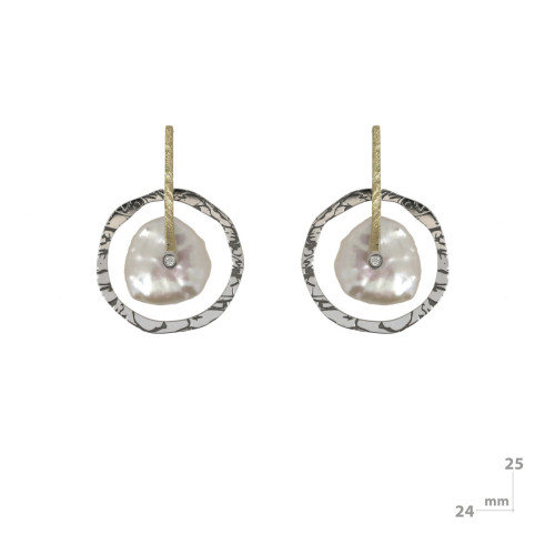 Silver, gold, baroque pearl and shiny earrings