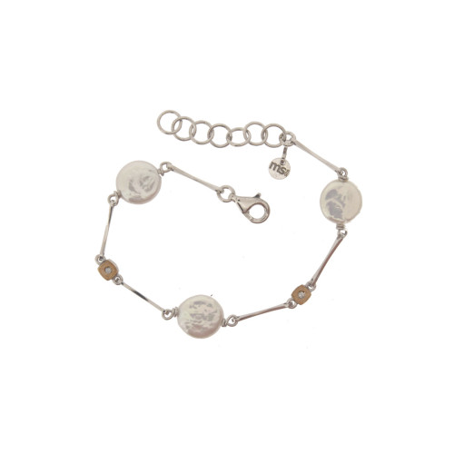 Silver, gold, shiny and baroque pearl bracelet