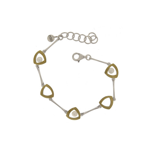 Silver, gold and cultured pearl bracelet