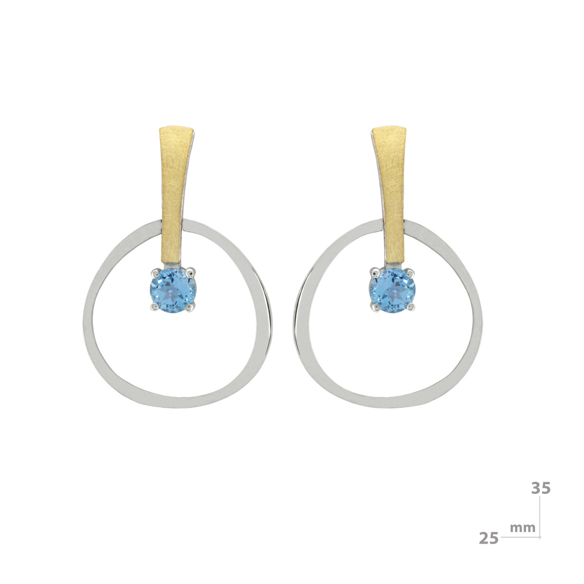 Silver, gold and blue topaz earrings