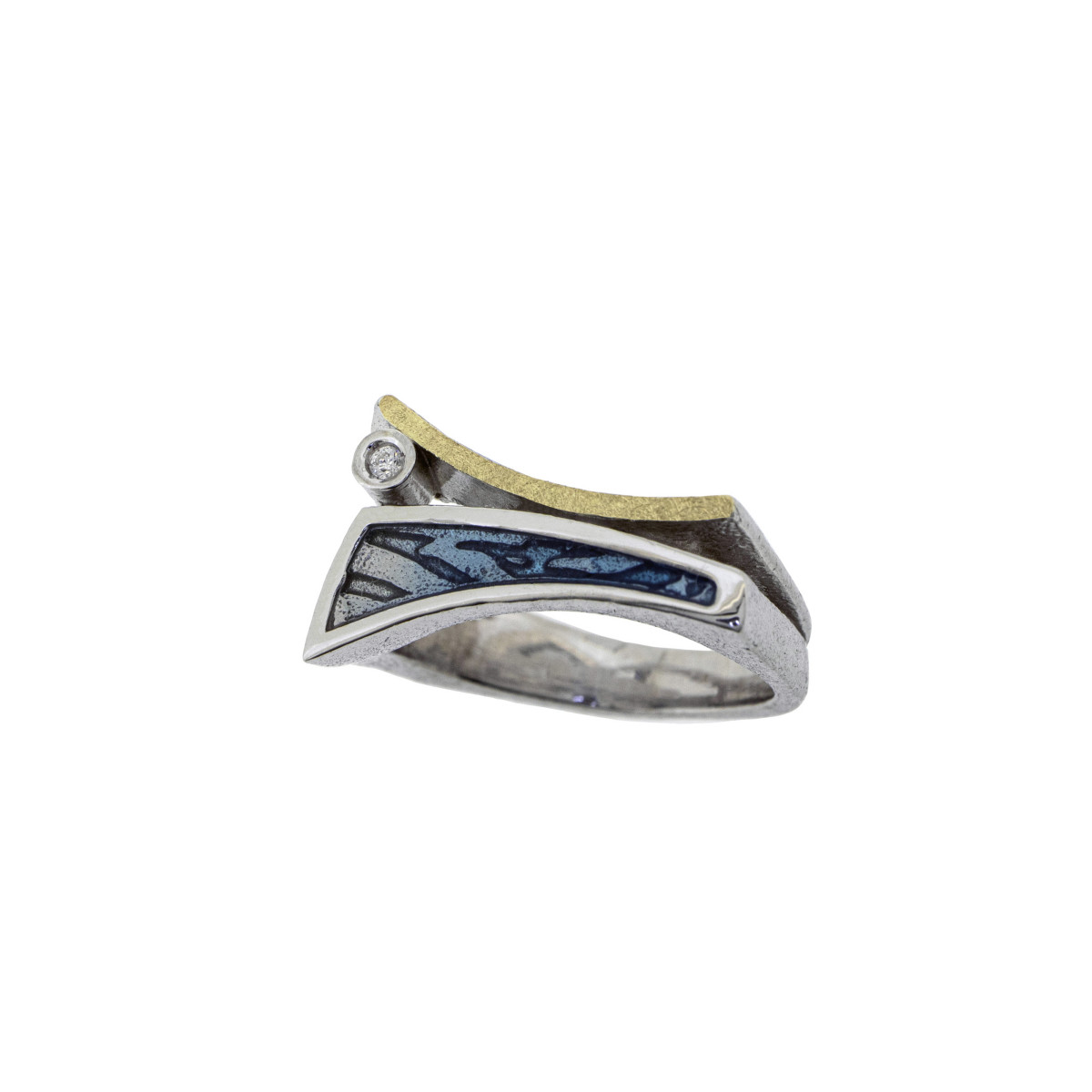 Silver, gold, enamel and brilliant ring