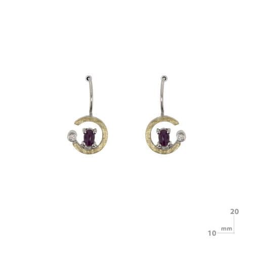 Silver, gold, ruby ​​and brilliant earrings