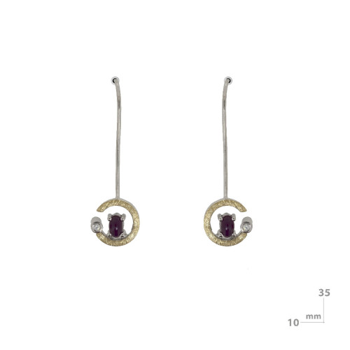 Silver, gold, ruby ​​and brilliant earrings