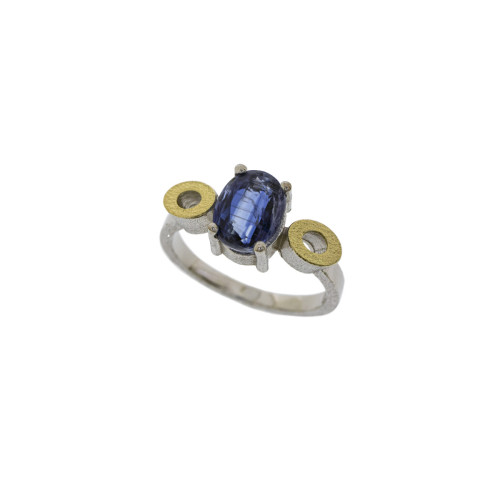 Silver, gold and kyanite ring