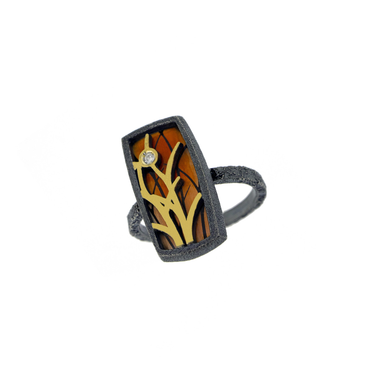 Ring made of silver, 18k gold, enamel and brilliant