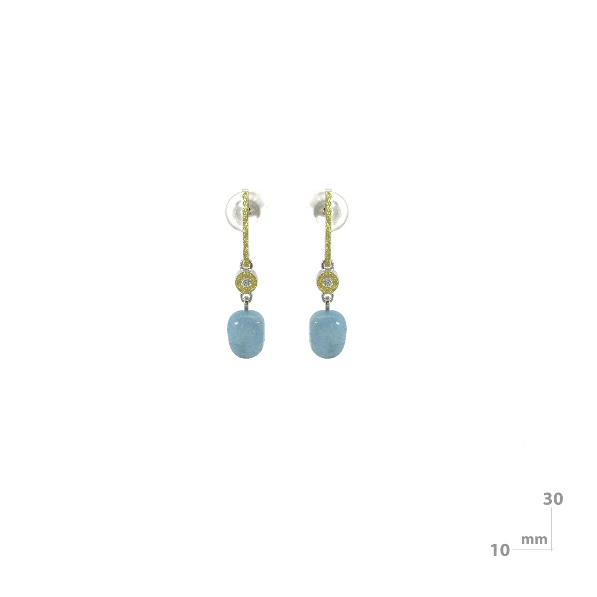 Earrings made of rhodium-plated silver, gold, brilliant and aquamarine