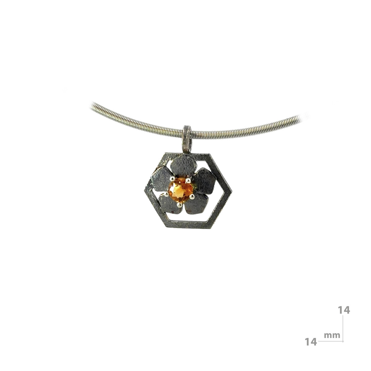 Pendant made of black silver  and citrine