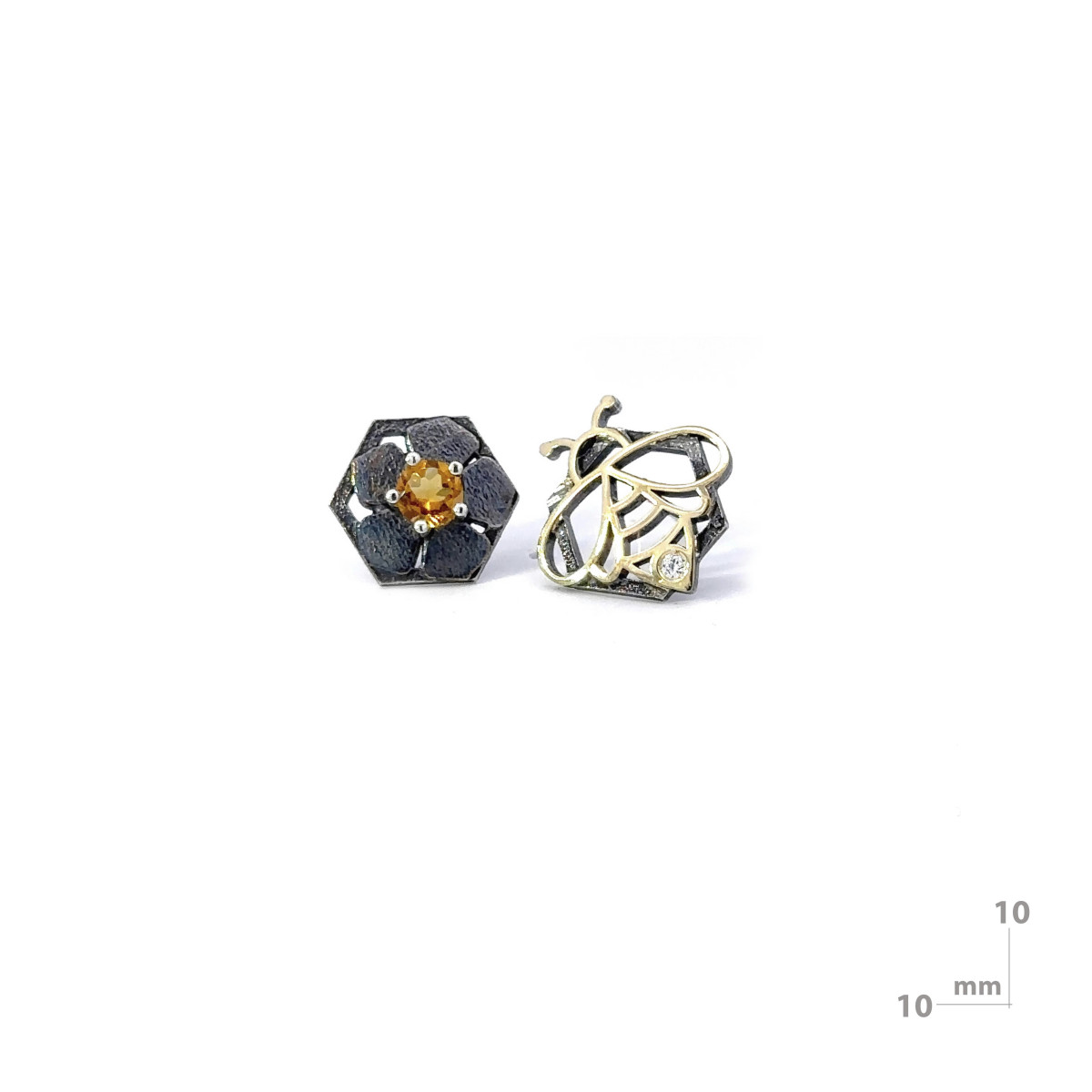 Silver, gold, brilliant and citrine earrings