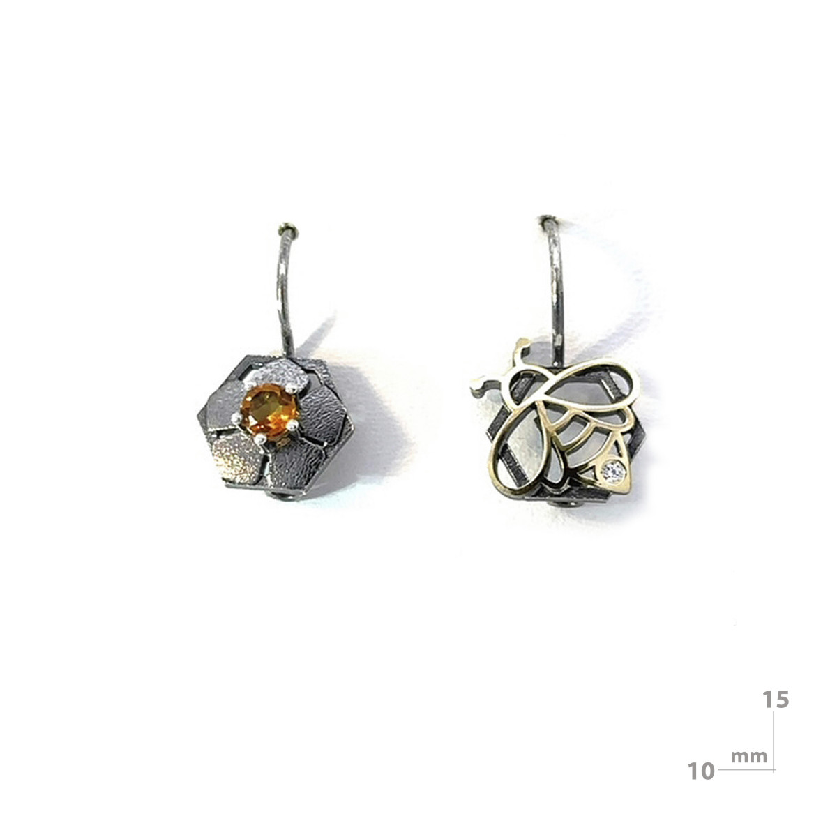 Silver, gold, brilliant and citrine earrings