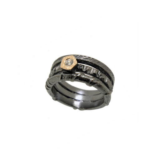 Silver ring, 18k gold and shiny