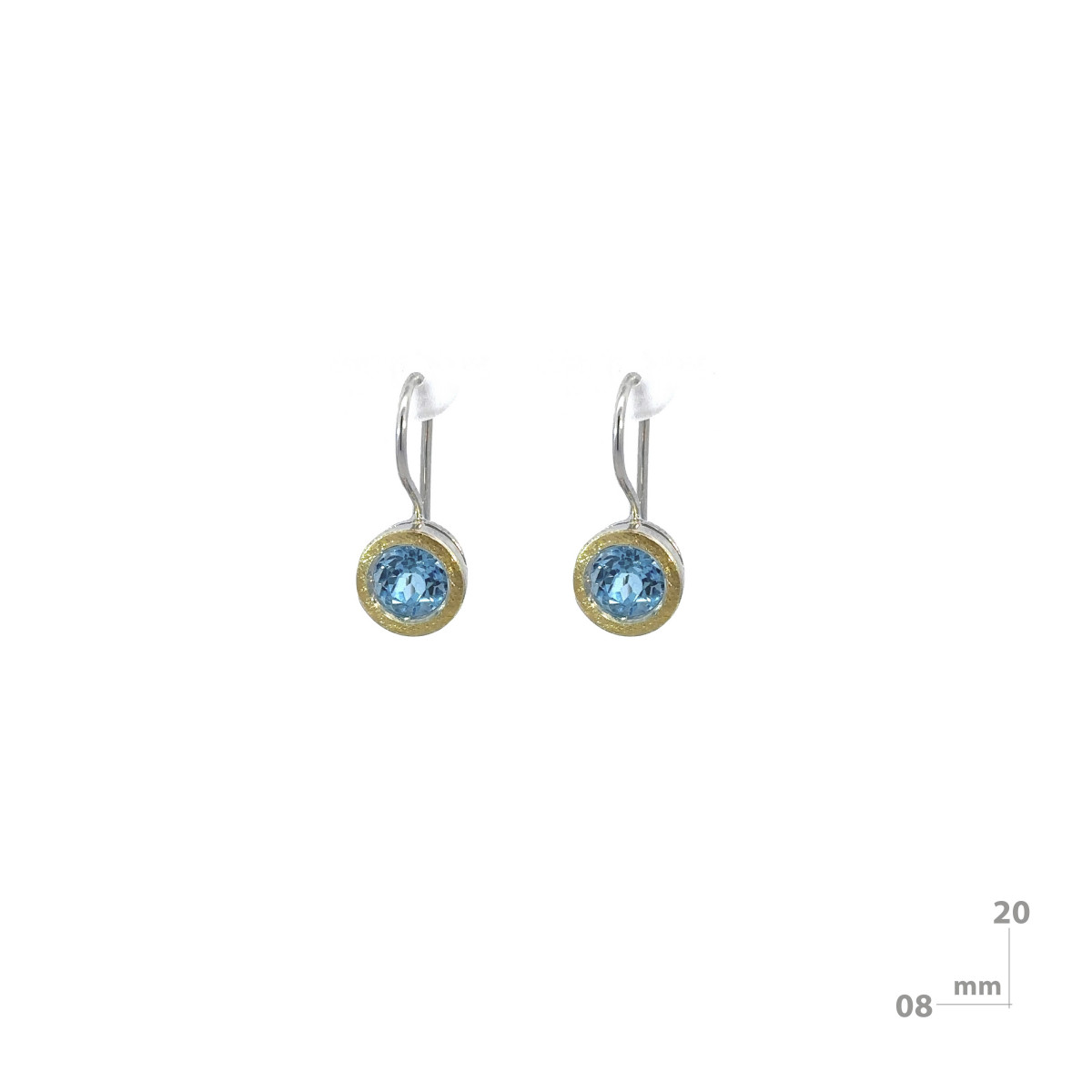 Earrings made of silver, gold and topaz.