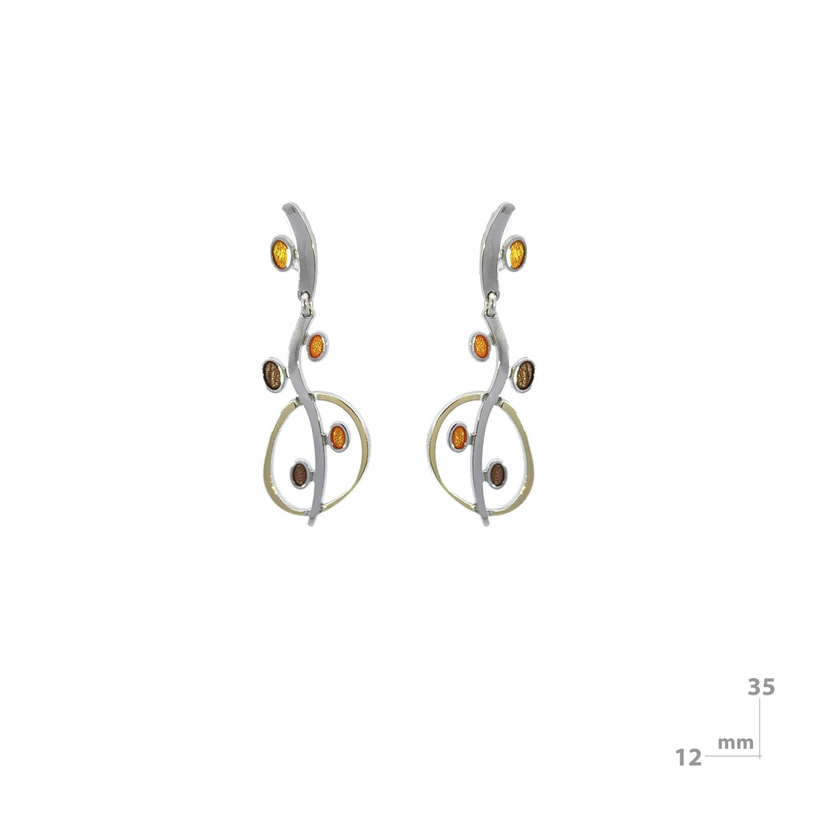 Earrings made of silver, gold and enamel