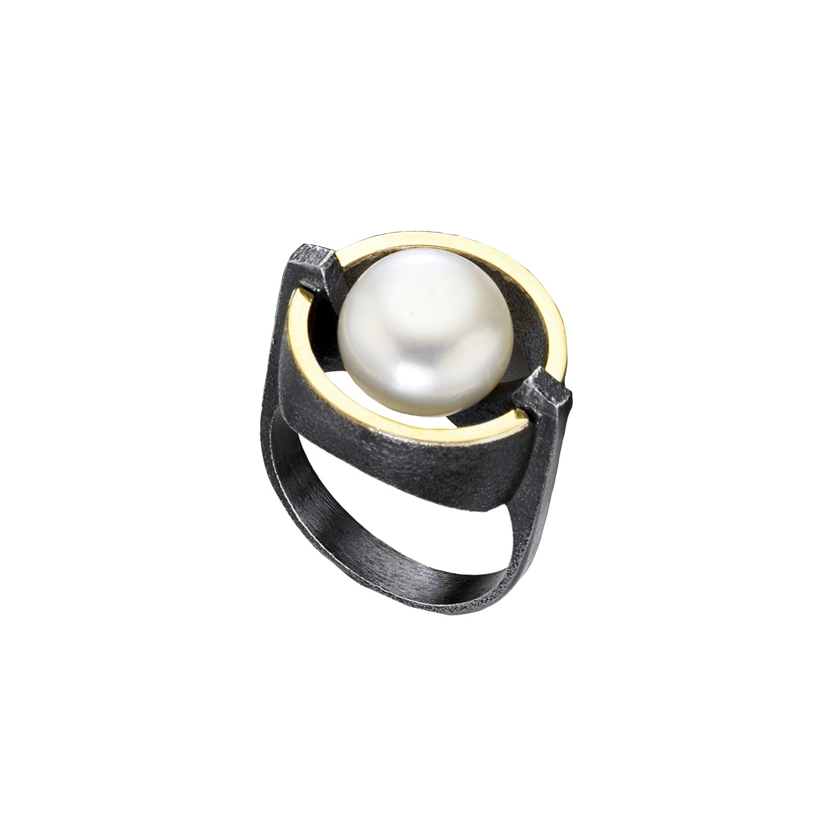 Silver, pearl and gold ring
