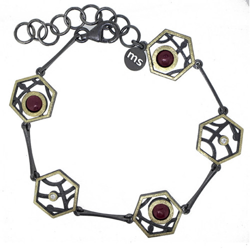 Silver, gold, ruby ​​and brilliant bracelet
