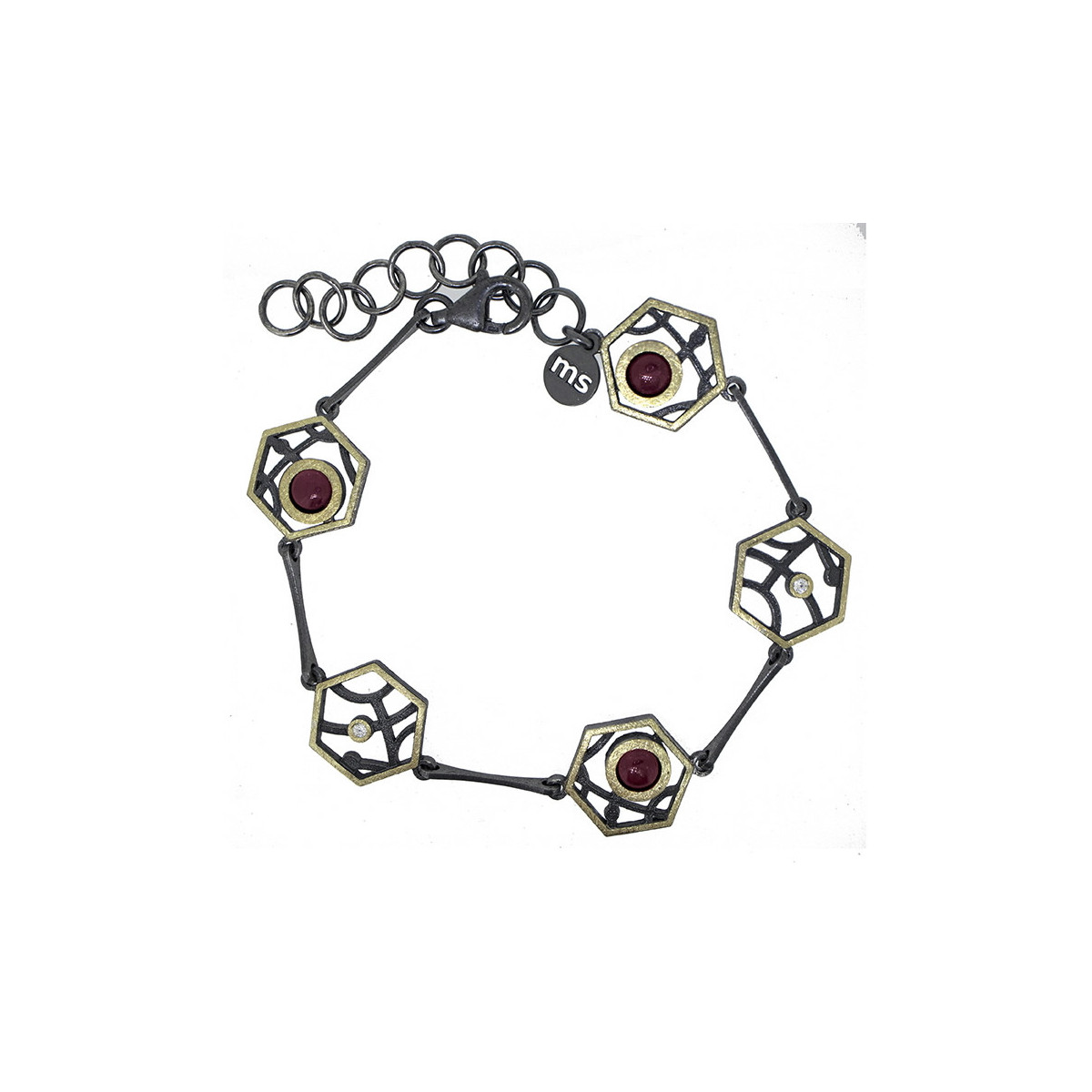 Pulsera de plata, oro, rubí y brillante