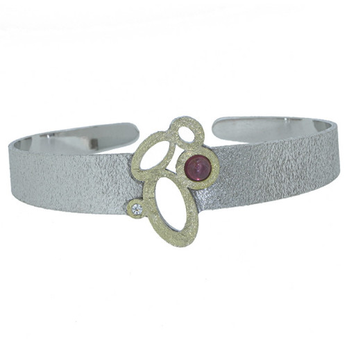 Silver, gold, tourmaline and brilliant bangle