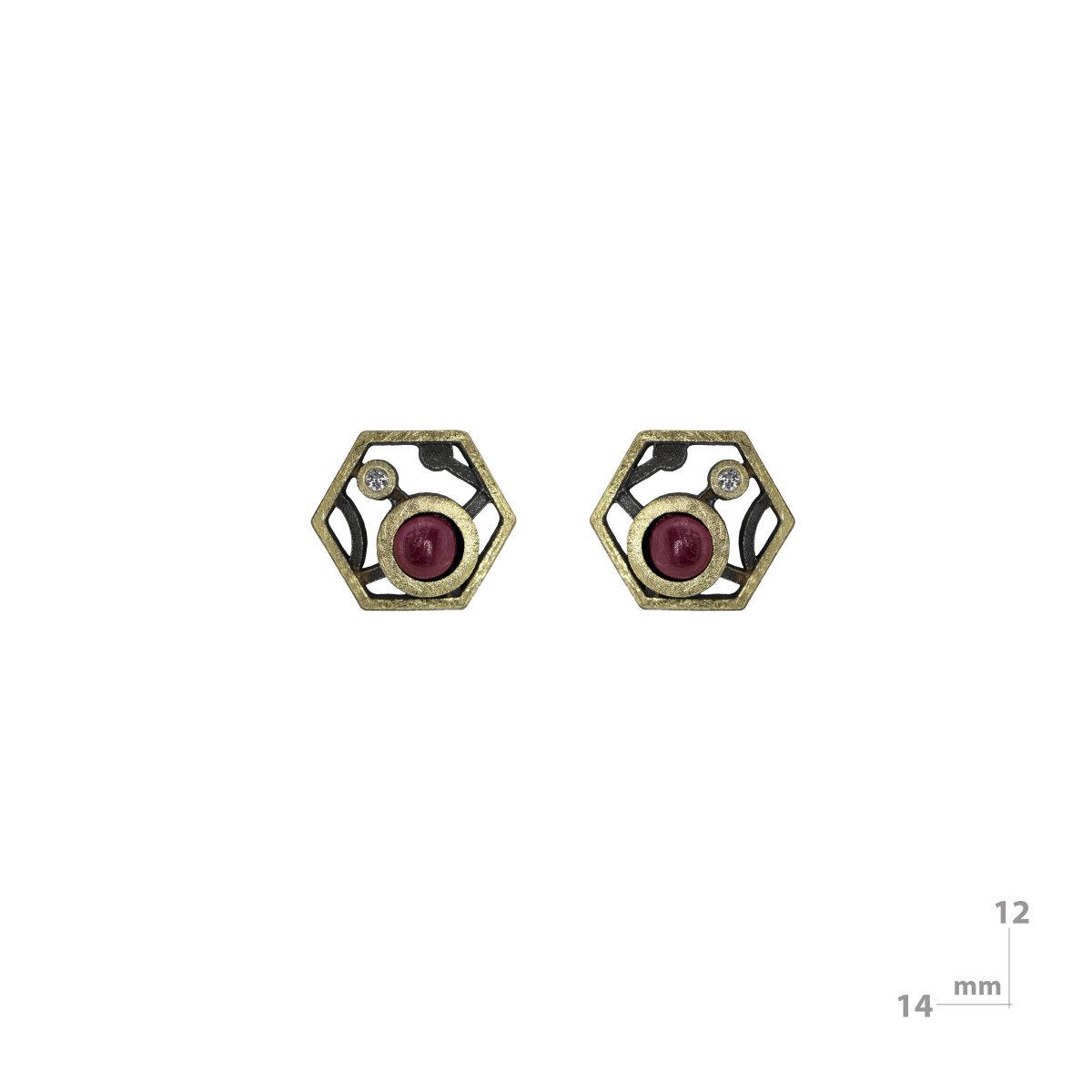 Silver, gold, ruby ​​and brilliant earrings