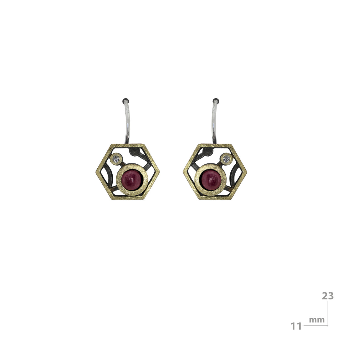 Silver, gold, ruby ​​and brilliant earrings