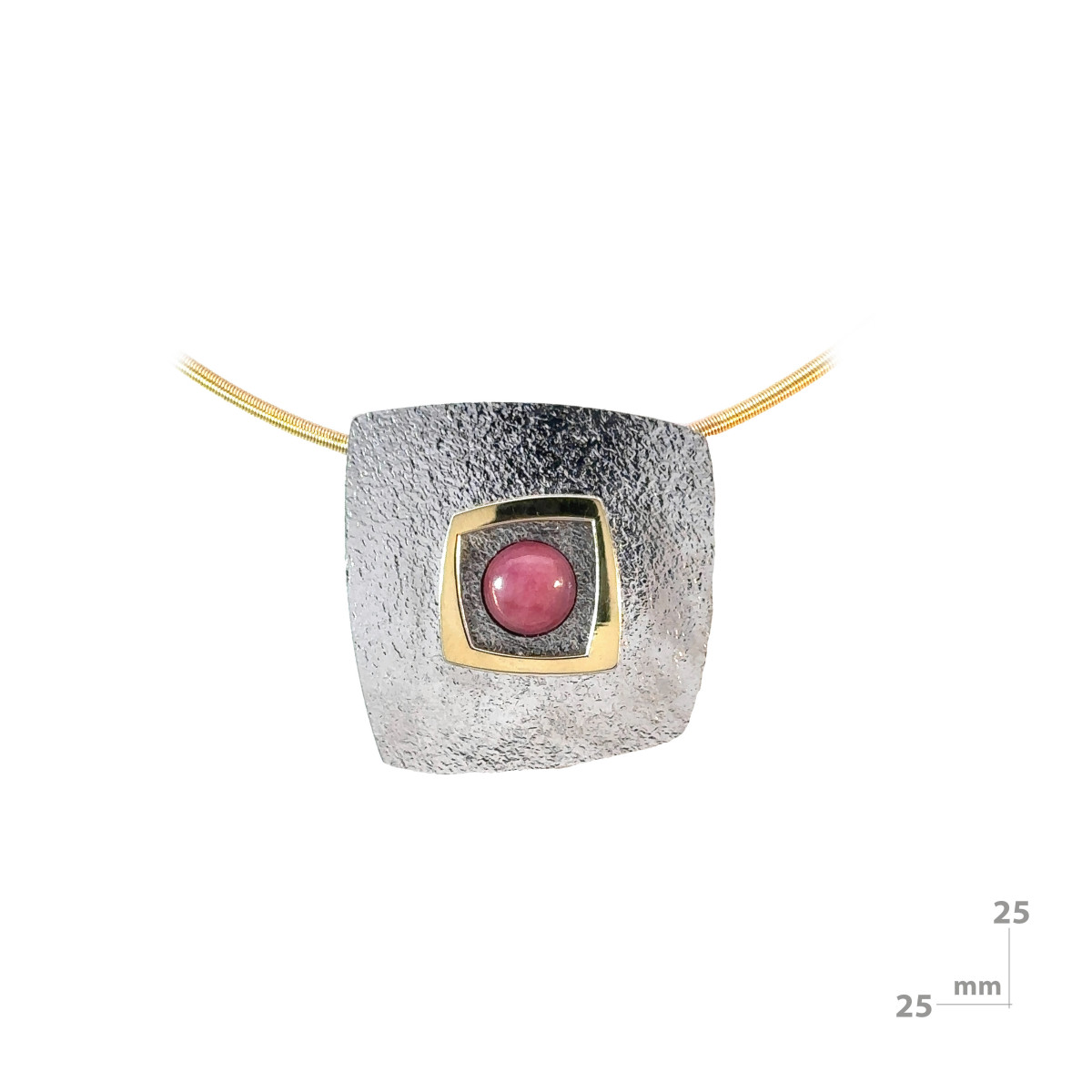 Silver, gold and rhodonite pendant
