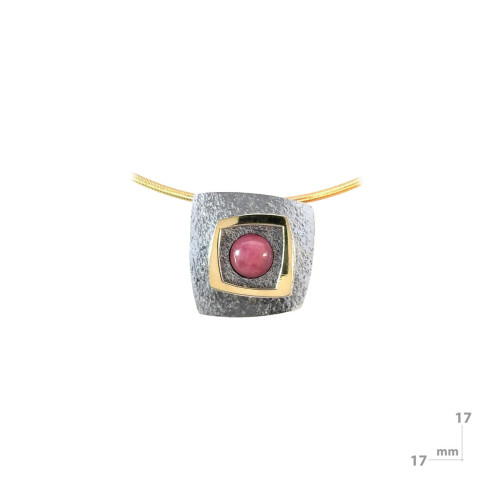 Silver, gold and rhodonite pendant