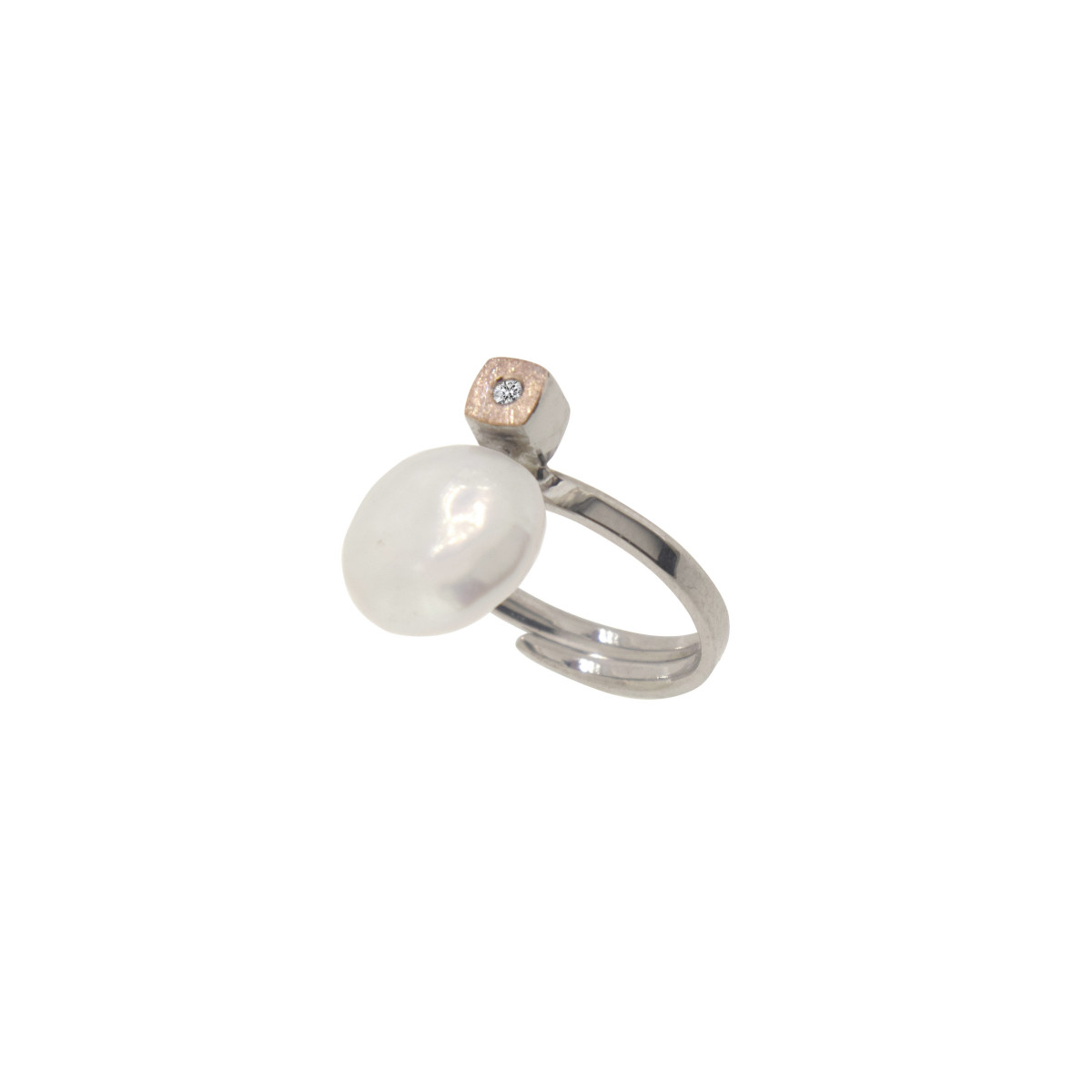 Silver, gold, brilliant and baroque pearl ring