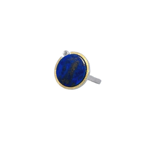 Silver, gold, brilliant and lapis lazuli ring
